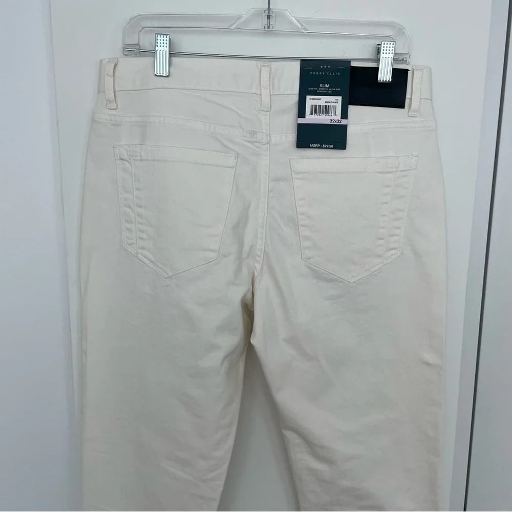 NWT Perry Ellis White Men’s Slim Fit Straight Leg Low Rise Stretch Jeans 32x32